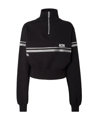 Gcds Logo-print Crystal-embellished Sweatshirt In Black