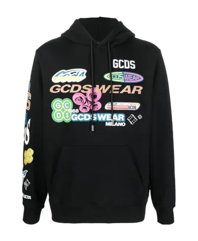 Gcds Logo-print Drawstring Hoodie In Black