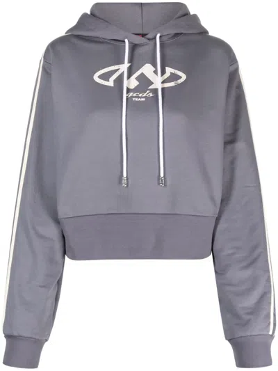 Gcds Logo-print Drawstring Hoodie In Grey