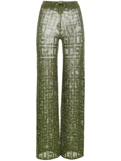 Gcds Lurex Monogram Macrame' Trousers In Military Green