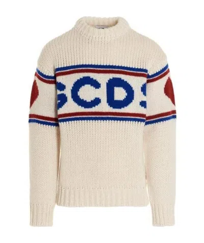 Gcds Logo-print Knitted Jumper In White