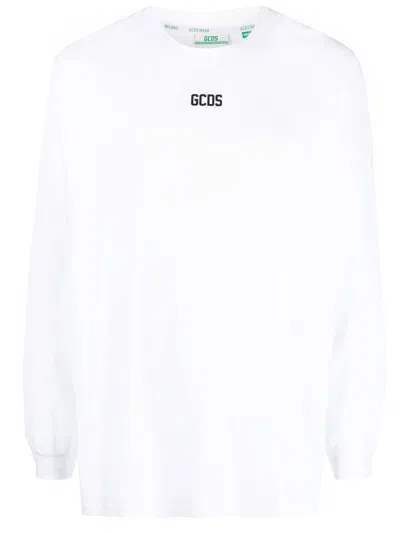 Gcds Logo-print Long-sleeved T-shirt In Weiss