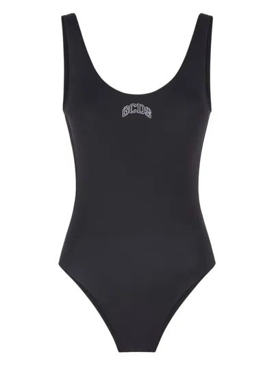 Gcds Logo-print Low-back Swimsuit In Black