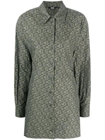 Gcds Logo-print Shirt Dress In Green
