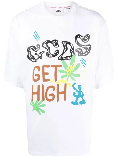 Gcds Logo-print Short-sleeve T-shirt In White