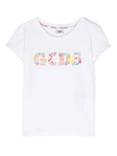 Gcds Kids' Logo-print Short-sleeve T-shirt In White