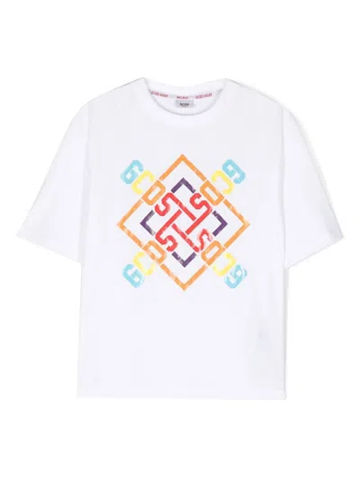 Gcds Kids' Logo-print Short-sleeved T-shirt In Weiss