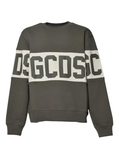 Gcds Logo-print Stripe Sweatshirt In Gray