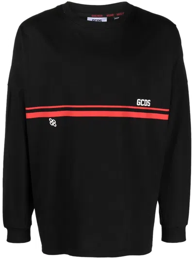 Gcds Logo-print Striped Swatshirt In Schwarz