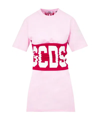 Gcds Logo-print T-shirt Dress In Pink