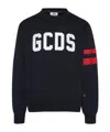 Gcds Crew Neck Sweater With Bold Logo And Striped Accents In Black
