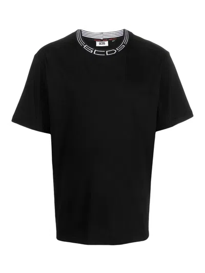 Gcds Logo-neck Cotton T-shirt In Black