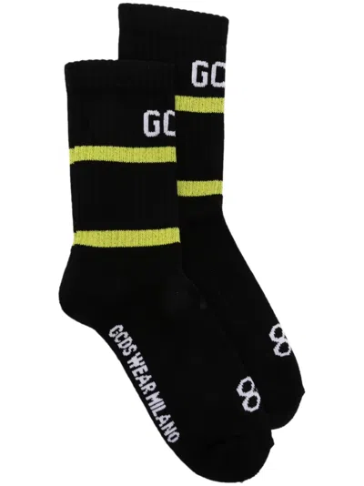 Gcds Logo Ribbed-knit Socks In Black