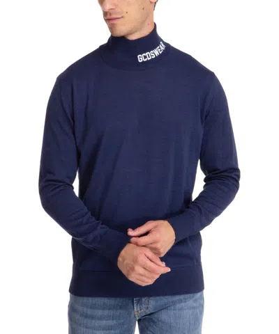 Gcds Logo Roll-neck Sweater In Blue