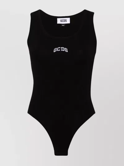 Gcds Logo Scoop Neck Bodysuit In Black