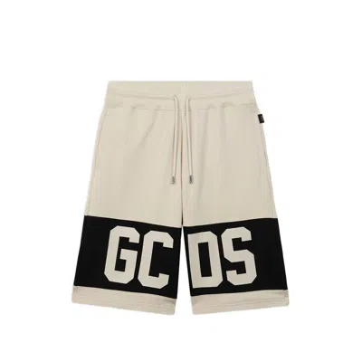 Gcds Band Logo Sweatshorts Contrast Panel Waistband In Neutral