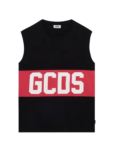 Gcds Sleeveless T-shirt With Logo Band In Black