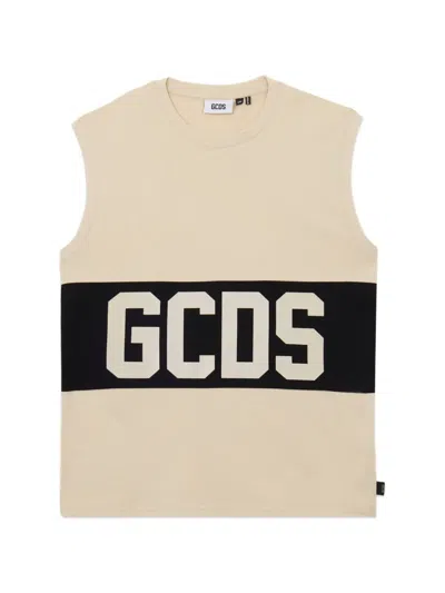 Gcds Logo Sleeveless T-shirt In Neutral