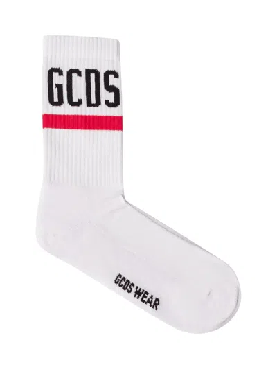 Gcds Logo Socks In Optic White/black