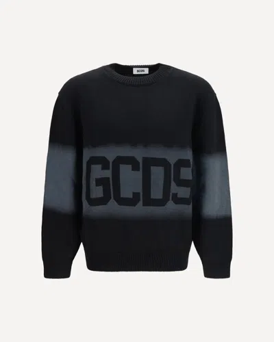Gcds Logo Spray Crewneck Sweater In Black