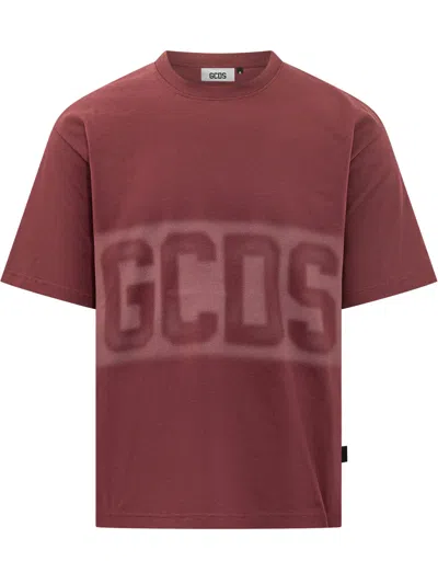 Gcds Logo Spray Loose Tee In Burgundy