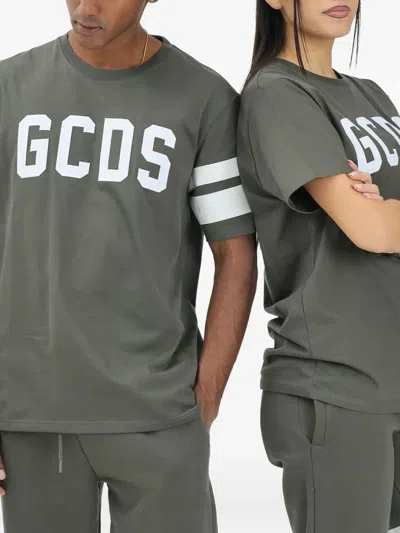 Gcds Logo Stripe T-shirt In Gray