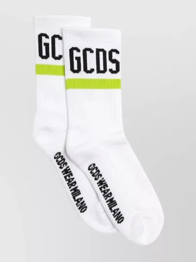 Gcds Logo Striped Ribbed Stretch Socks In White