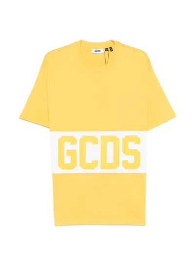 Gcds Logo Striped T-shirt In Yellow