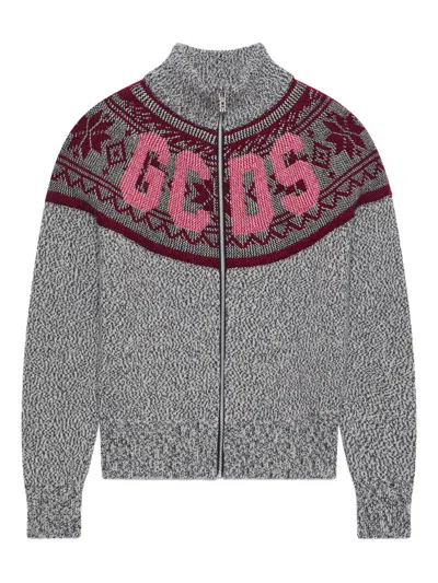 Gcds Logo Zip Knitwear In Gray