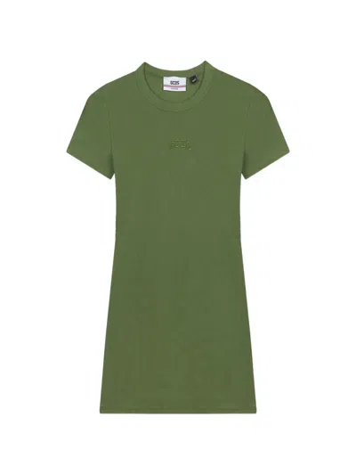 Gcds Rib Logo Lounge Dress In Hunter Green & Green
