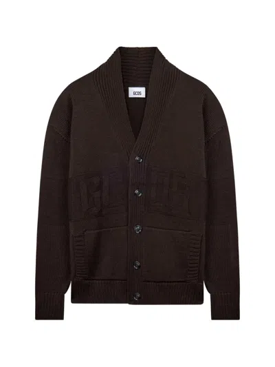 Gcds Logo-embossed Shawl-collar Cardigan In Brown