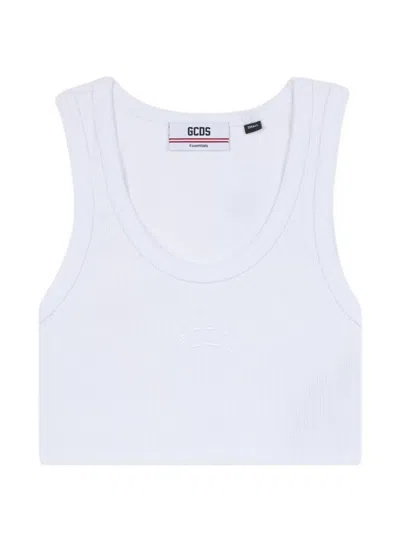 Gcds Logo-embroidered Crop Top In White