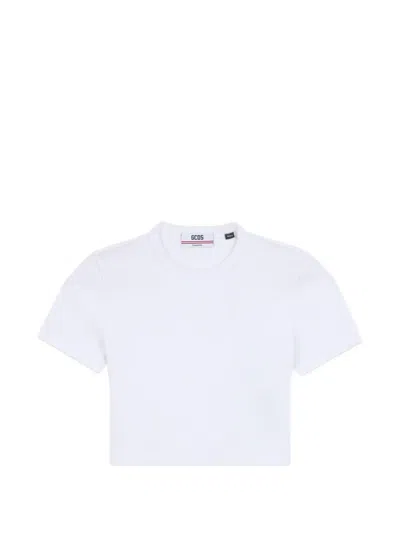 Gcds Logo-embroidered Crop T-shirt In White