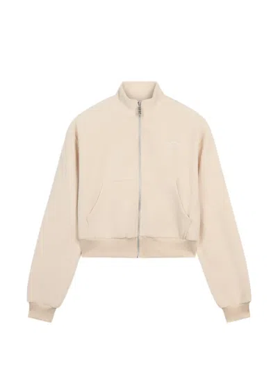 Gcds Logo-embroidered Fleece Jacket In Neutral