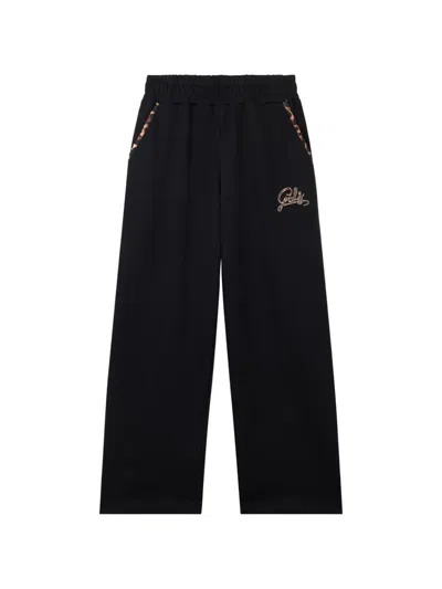 Gcds Kids' Logo-embroidered Leopard-print Track Pants In Black