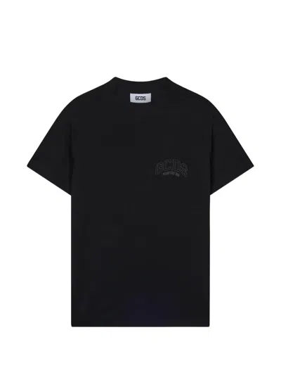 Gcds Logo-embroidered T-shirt In Black