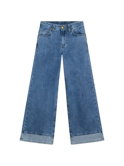 Gcds Kids' Logo-embroidered Turn-up Jeans In Blue
