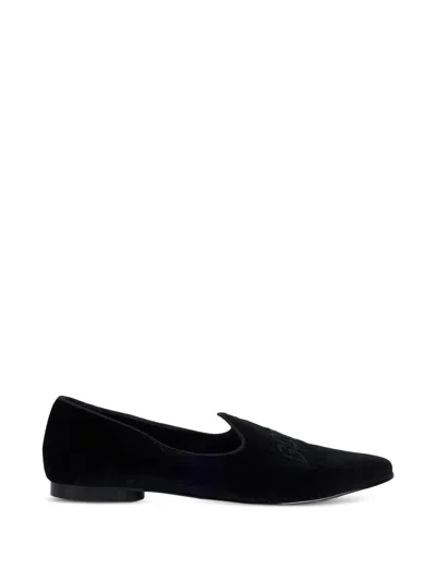 Gcds Logo-embroidered Velvet Loafers In Black