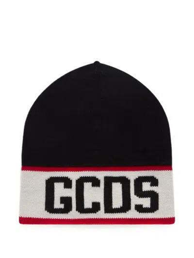 Gcds Logo-intarsia Beanie Hat In Black