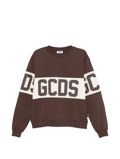 Gcds Logo-intarsia Crew-neck Sweatshirt In Brown