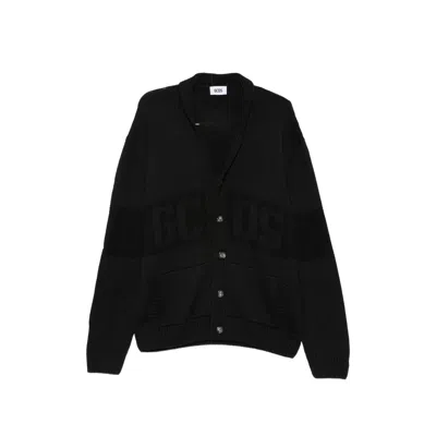 Gcds Logo-intarsia Knit Cardigan In Black