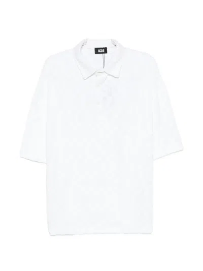 Gcds Logo-jacquard Terry-cloth Polo Shirt In White