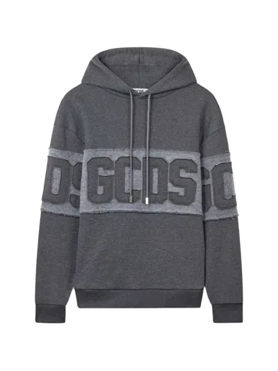 Gcds Logo-patch Drawstring Hoodie In Gray