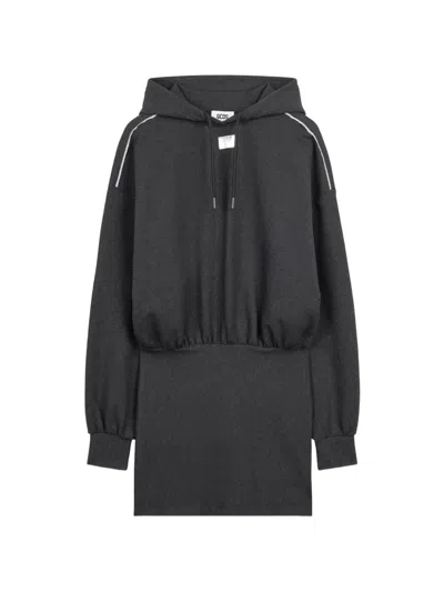 Gcds Logo-patch Drawstring-hood Mini Dress In Gray