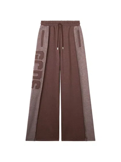 Gcds Logo-patch Wide-leg Track Pants In Brown