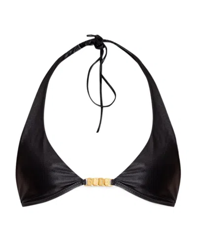 Gcds Logo-plaque Halterneck Tie Fastened Bikini Top In Black