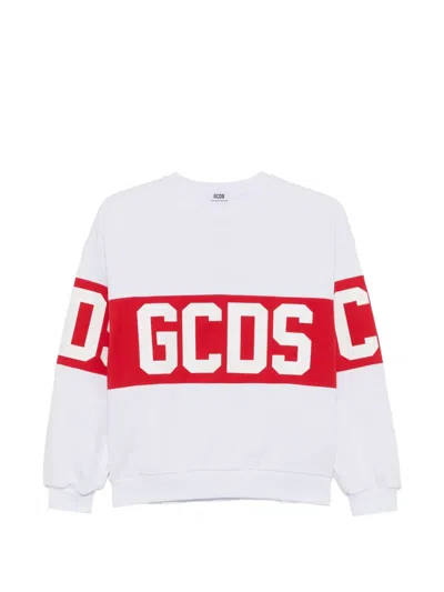 Gcds Kids' Logo-print Crew-neck Sweatshirt In White