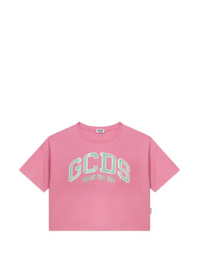 Gcds Cropped-t-shirt Mit Logo-print In Pink
