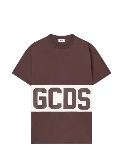 Gcds Logo-print Drop-shoulder T-shirt In Brown