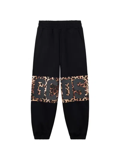 Gcds Kids' Logo-print Leopard-pattern Track Pants In Black